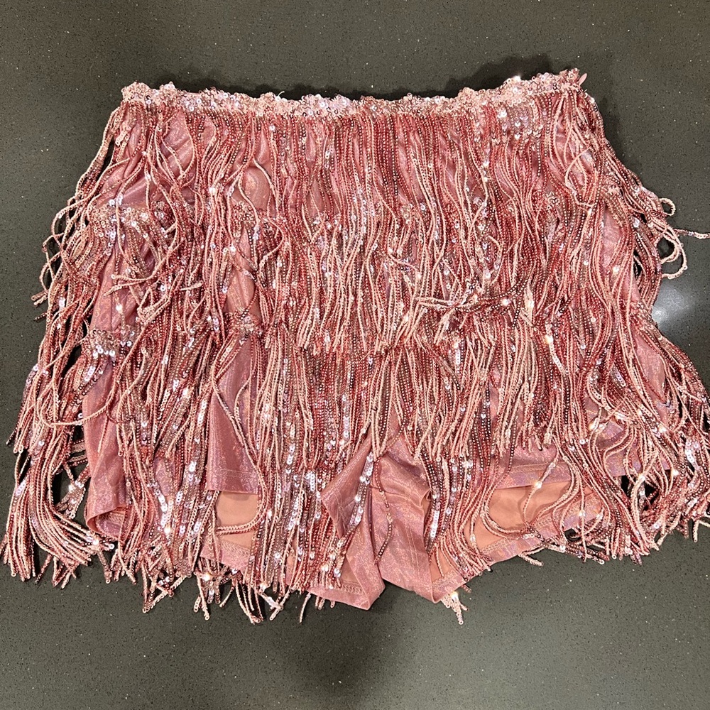 Fashion Nova Pink Fringe High Waist Shorts